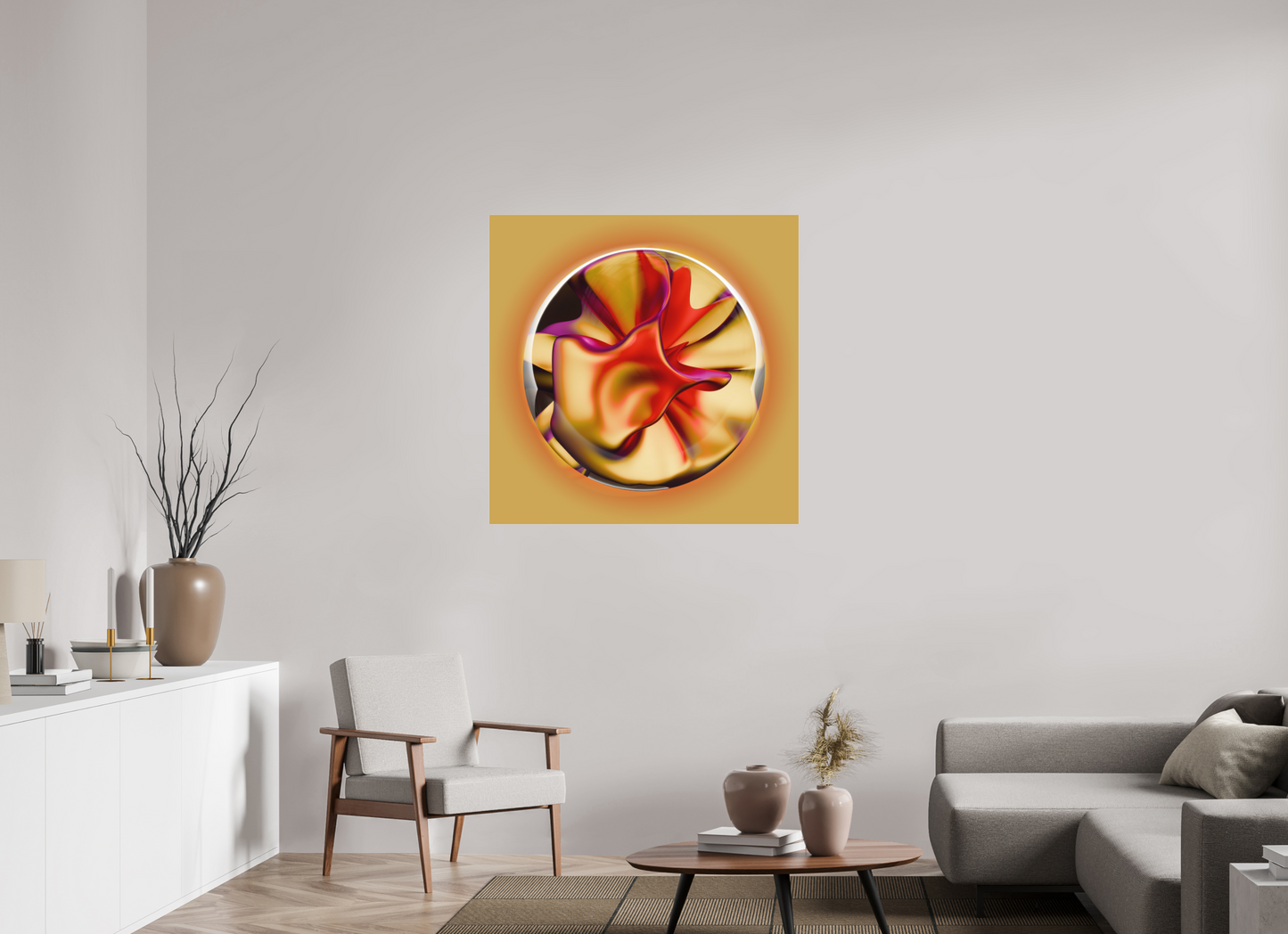 Solar Bloom: A Symphony in Gold and Magenta || Acrylic Print, Wall Art, Fine Art Print, Pigment Print, Modern Art, Abstract Art, Digital Art, 3D Rendering, Corporate Art, Modern Design, Art For Offices, Investment Art