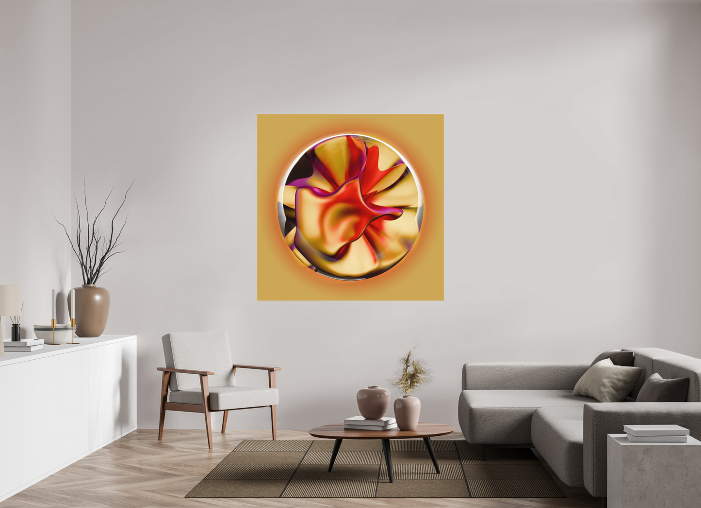Solar Bloom: A Symphony in Gold and Magenta || Acrylic Print, Wall Art, Fine Art Print, Pigment Print, Modern Art, Abstract Art, Digital Art, 3D Rendering, Corporate Art, Modern Design, Art For Offices, Investment Art