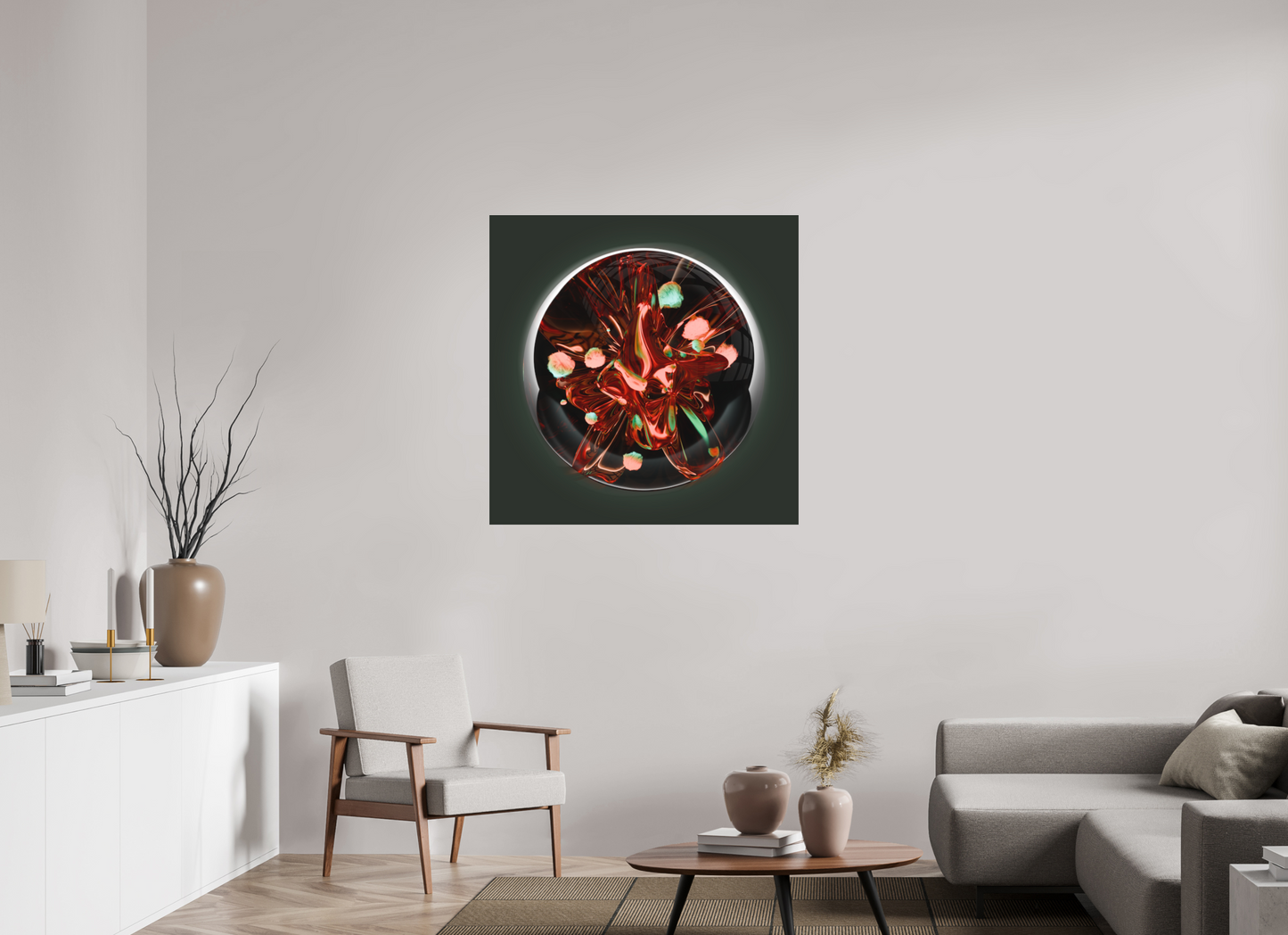 Coral Fire Sphere: Dance of Bio-Luminescence || Acrylic Print, Wall Art, Fine Art Print, Pigment Print, Modern Art, Abstract Art, Digital Art, 3D Rendering, Corporate Art, Modern Design, Art For Offices, Investment Art