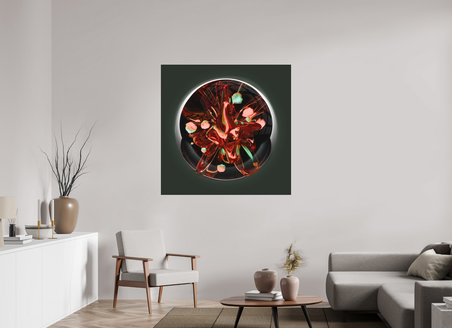Coral Fire Sphere: Dance of Bio-Luminescence || Acrylic Print, Wall Art, Fine Art Print, Pigment Print, Modern Art, Abstract Art, Digital Art, 3D Rendering, Corporate Art, Modern Design, Art For Offices, Investment Art
