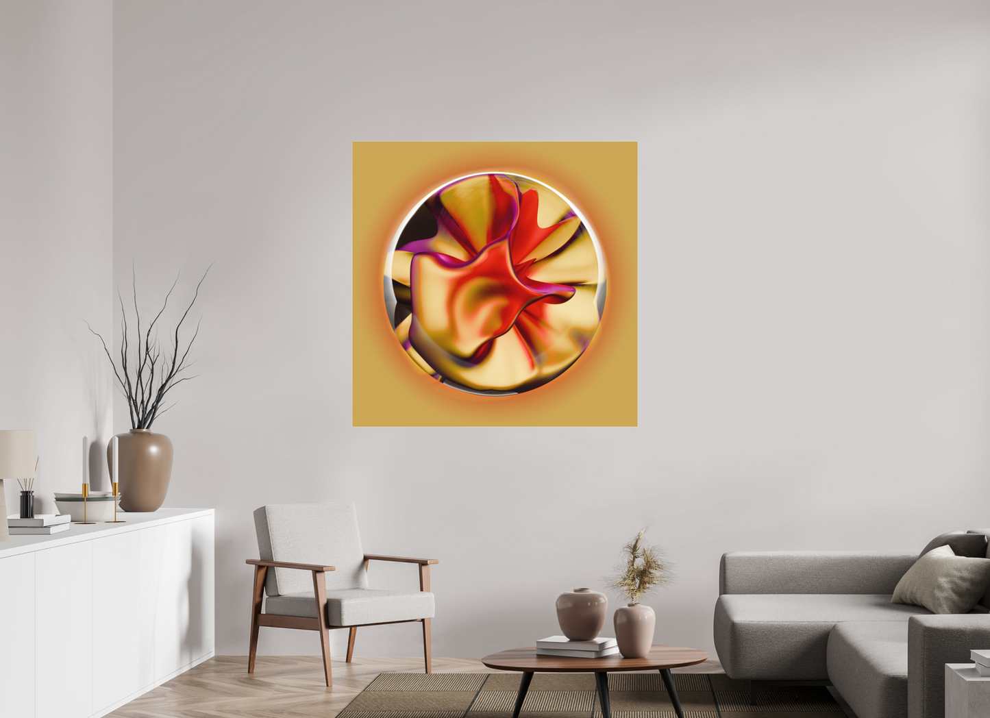 Solar Bloom: A Symphony in Gold and Magenta || Acrylic Print, Wall Art, Fine Art Print, Pigment Print, Modern Art, Abstract Art, Digital Art, 3D Rendering, Corporate Art, Modern Design, Art For Offices, Investment Art