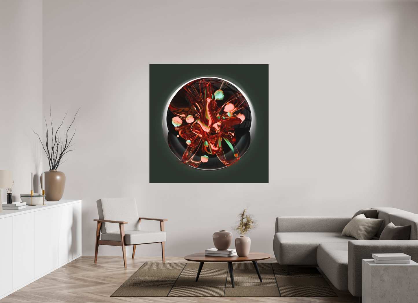 Coral Fire Sphere: Dance of Bio-Luminescence || Acrylic Print, Wall Art, Fine Art Print, Pigment Print, Modern Art, Abstract Art, Digital Art, 3D Rendering, Corporate Art, Modern Design, Art For Offices, Investment Art