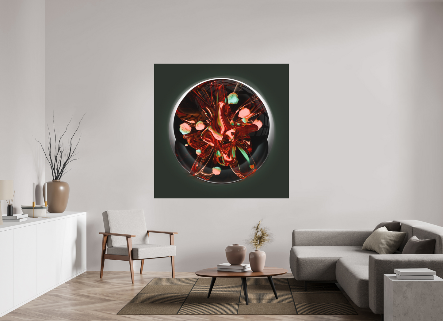 Coral Fire Sphere: Dance of Bio-Luminescence || Acrylic Print, Wall Art, Fine Art Print, Pigment Print, Modern Art, Abstract Art, Digital Art, 3D Rendering, Corporate Art, Modern Design, Art For Offices, Investment Art