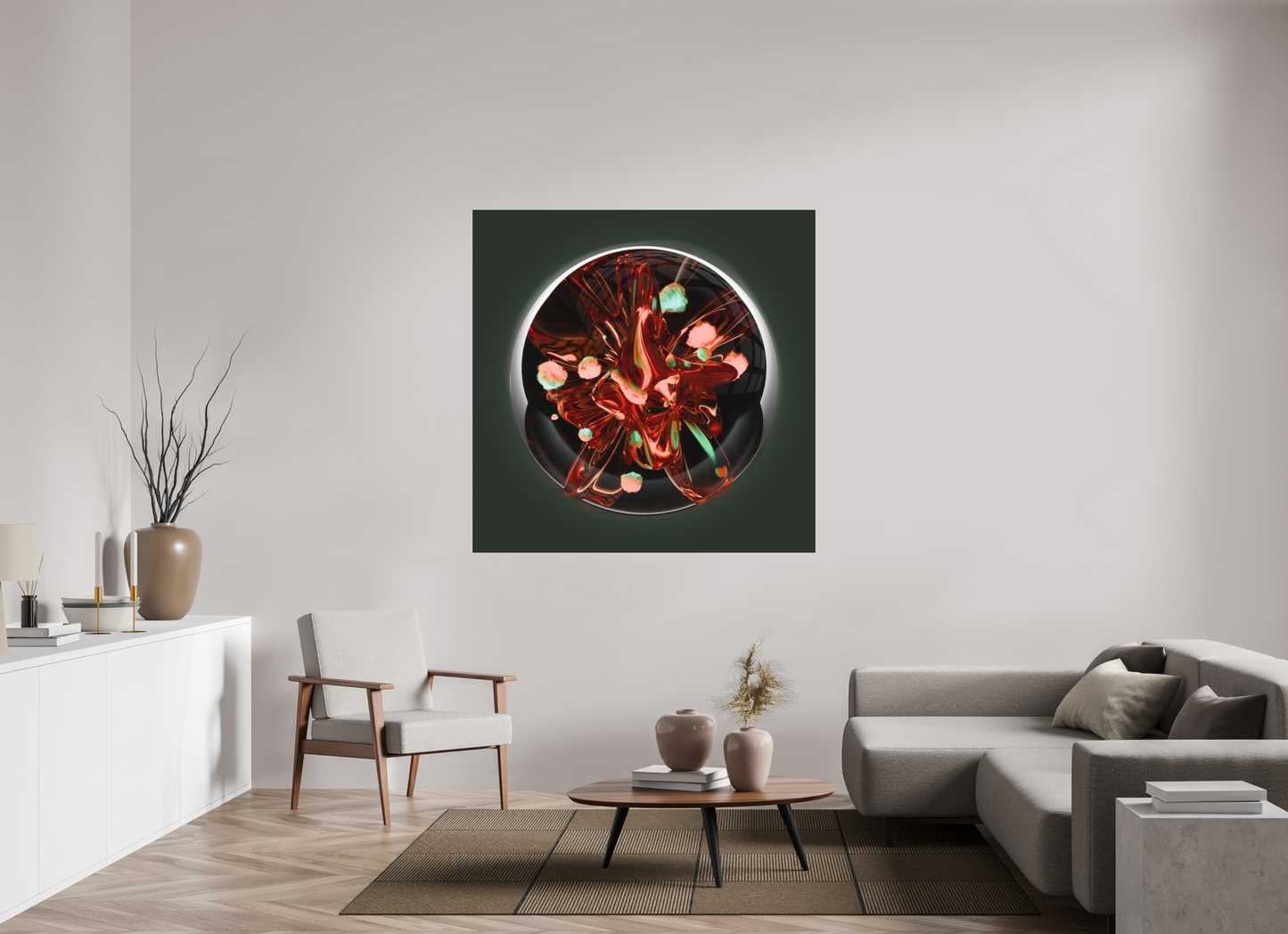 Coral Fire Sphere: Dance of Bio-Luminescence || Acrylic Print, Wall Art, Fine Art Print, Pigment Print, Modern Art, Abstract Art, Digital Art, 3D Rendering, Corporate Art, Modern Design, Art For Offices, Investment Art
