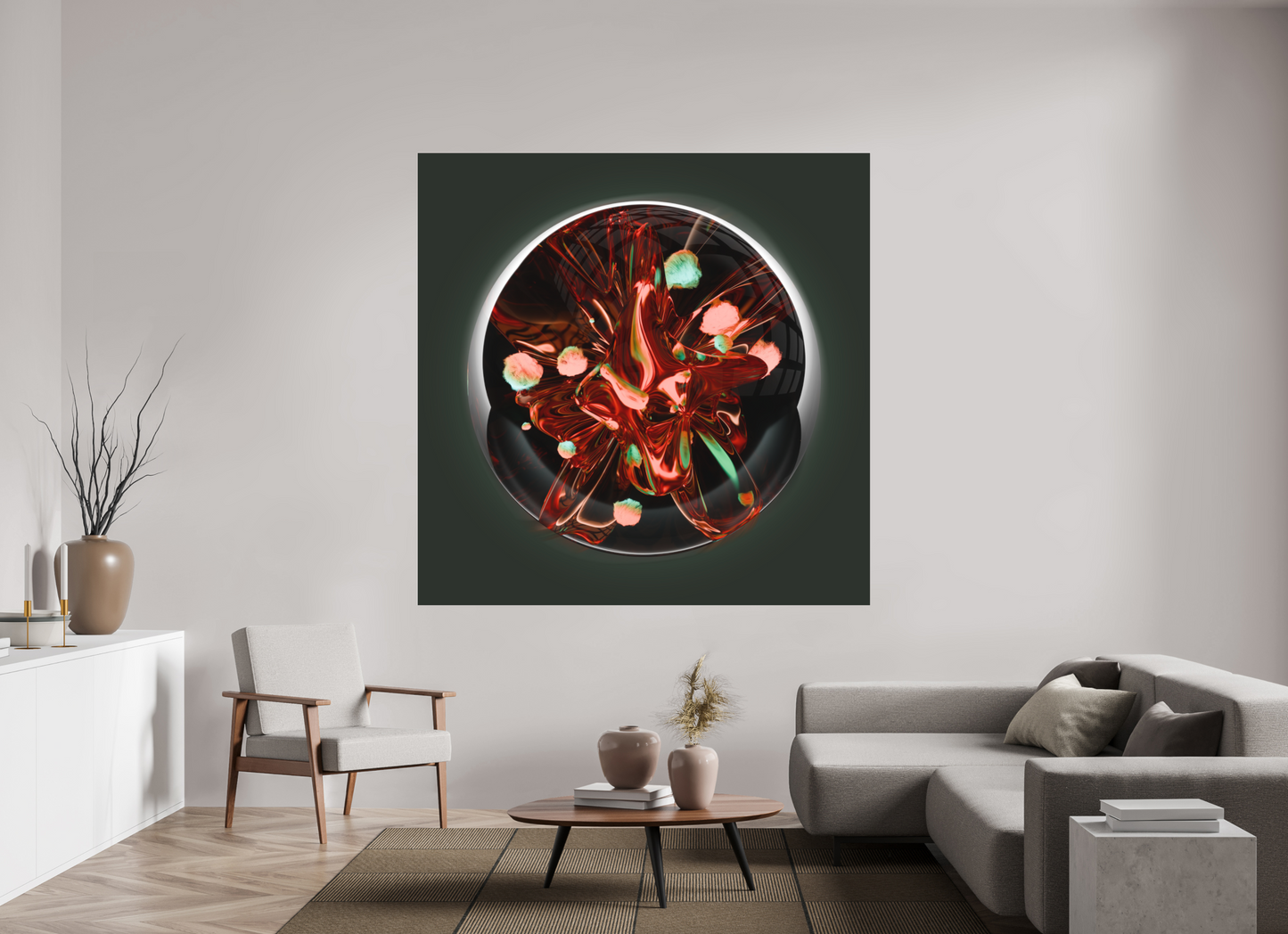 Coral Fire Sphere: Dance of Bio-Luminescence || Acrylic Print, Wall Art, Fine Art Print, Pigment Print, Modern Art, Abstract Art, Digital Art, 3D Rendering, Corporate Art, Modern Design, Art For Offices, Investment Art