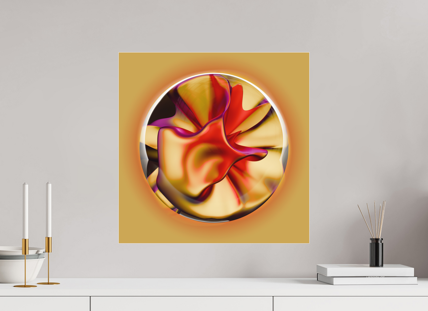 Solar Bloom: A Symphony in Gold and Magenta || Acrylic Print, Wall Art, Fine Art Print, Pigment Print, Modern Art, Abstract Art, Digital Art, 3D Rendering, Corporate Art, Modern Design, Art For Offices, Investment Art