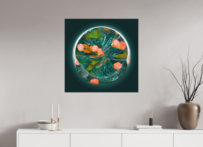 Emerald Lagoon: Dance of the Fire Corals || Acrylic Print, Wall Art, Fine Art Print, Pigment Print, Modern Art, Abstract Art, Digital Art, 3D Rendering, Corporate Art, Modern Design, Art For Offices, Investment Art